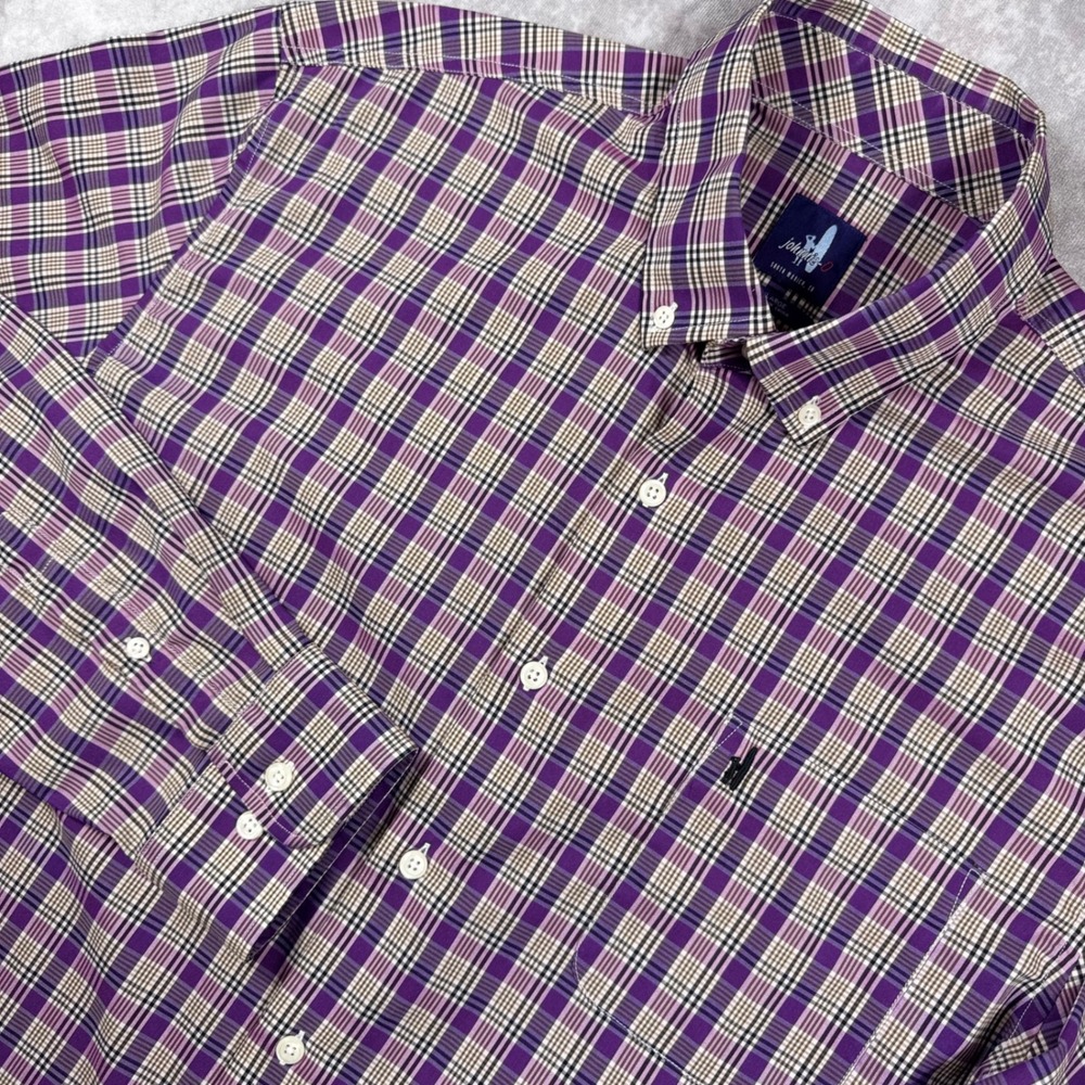Johnnie-O Mens XL‎ Purple Plaid Bamboo Blend Performance Button Down Shirt
